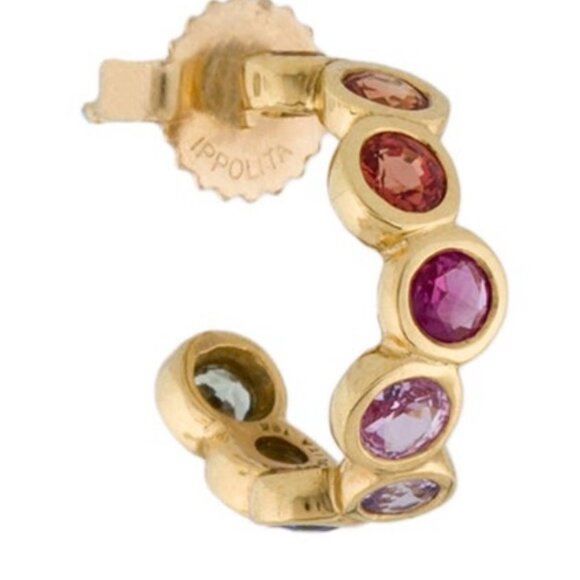 IPPOLITA 18K 750 YELLOW GOLD SAPPHIRE STARLET HUGGIE HOOP EARRINGS - Picture 3 of 10